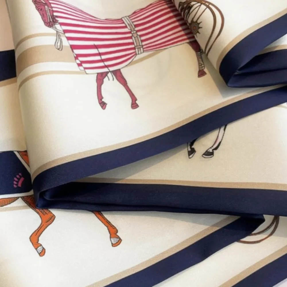Silk Scarf with Equestrian Print NWT